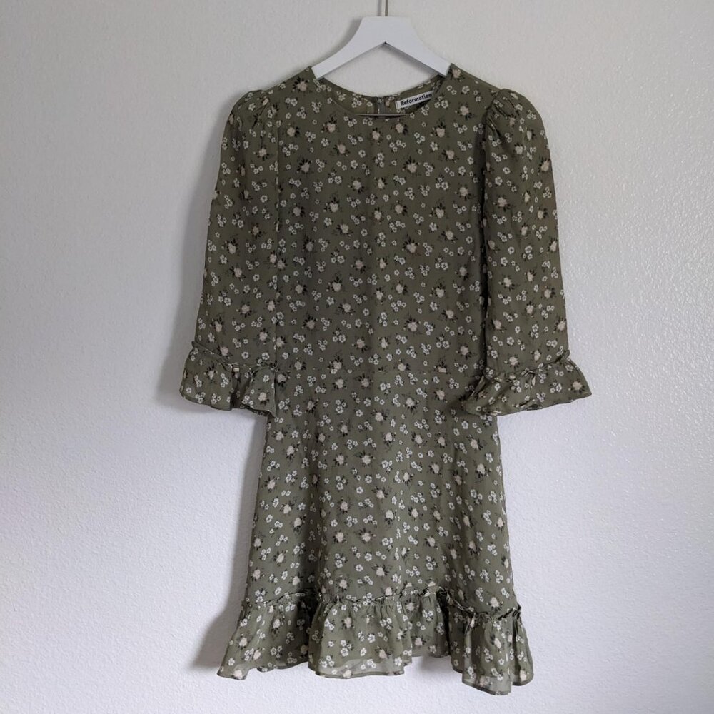 Reformation Green Floral Mini Dress - 2/4